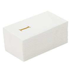 Luxenap Rectangle Gold Letter I White Paper Linen-Feel Guest Towel / Napkin - Air Laid, Sans Serif Font - 15 3/4