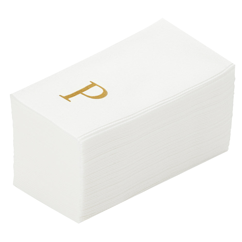 Luxenap Rectangle Gold Letter P White Paper Linen-Feel Guest Towel / Napkin - Air Laid, Sans Serif Font - 15 3/4" x 8" - 2000 count box