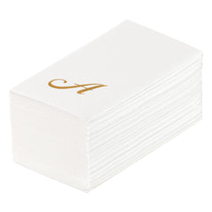 Luxenap Rectangle Gold Letter A White Paper Linen-Feel Guest Towel / Napkin - Air Laid, Cursive Font - 15 3/4