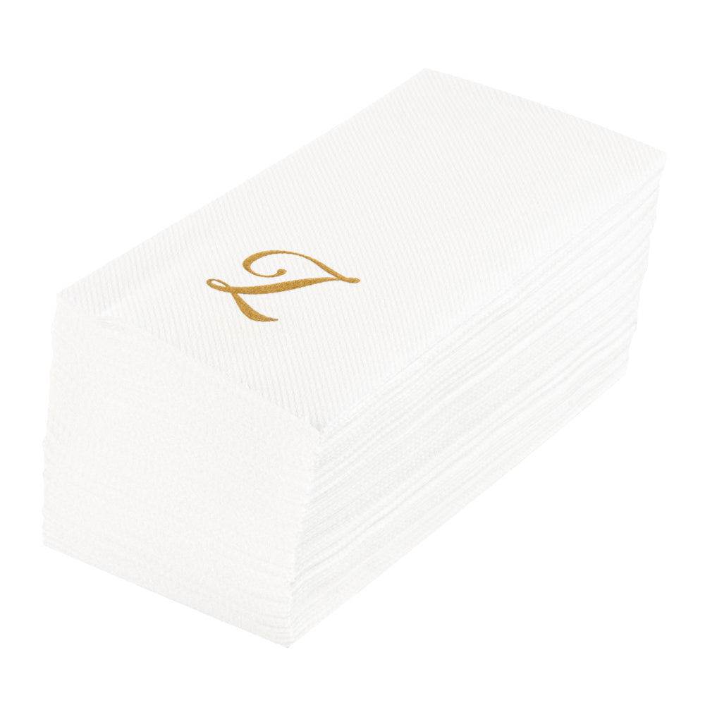 Luxenap Rectangle Gold Letter Z White Paper Linen-Feel Guest Towel / Napkin - Air Laid, Cursive Font - 15 3/4" x 8" - 2000 count box