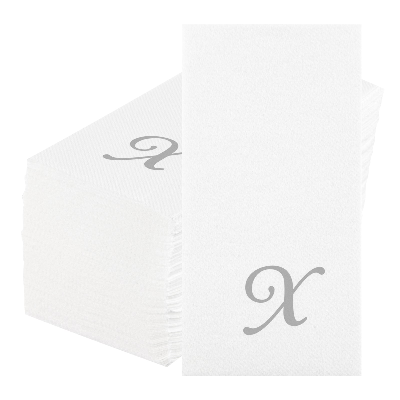 Luxenap Rectangle Silver Letter X White Paper Linen-Feel Guest Towel / Napkin - Air Laid, Cursive Font - 15 3/4" x 8" - 2000 count box