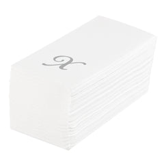 Luxenap Rectangle Silver Letter X White Paper Linen-Feel Guest Towel / Napkin - Air Laid, Cursive Font - 15 3/4