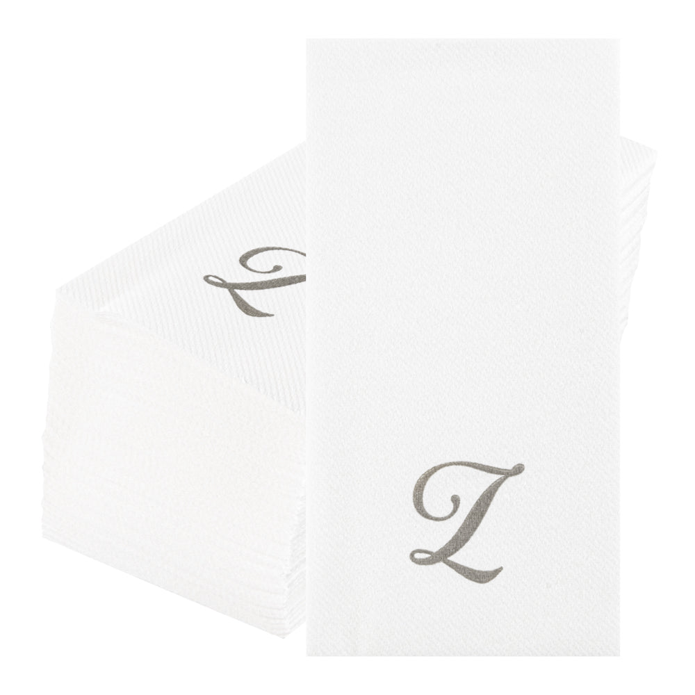 Luxenap Rectangle Silver Letter Z White Paper Linen-Feel Guest Towel / Napkin - Air Laid, Cursive Font - 15 3/4" x 8" - 2000 count box