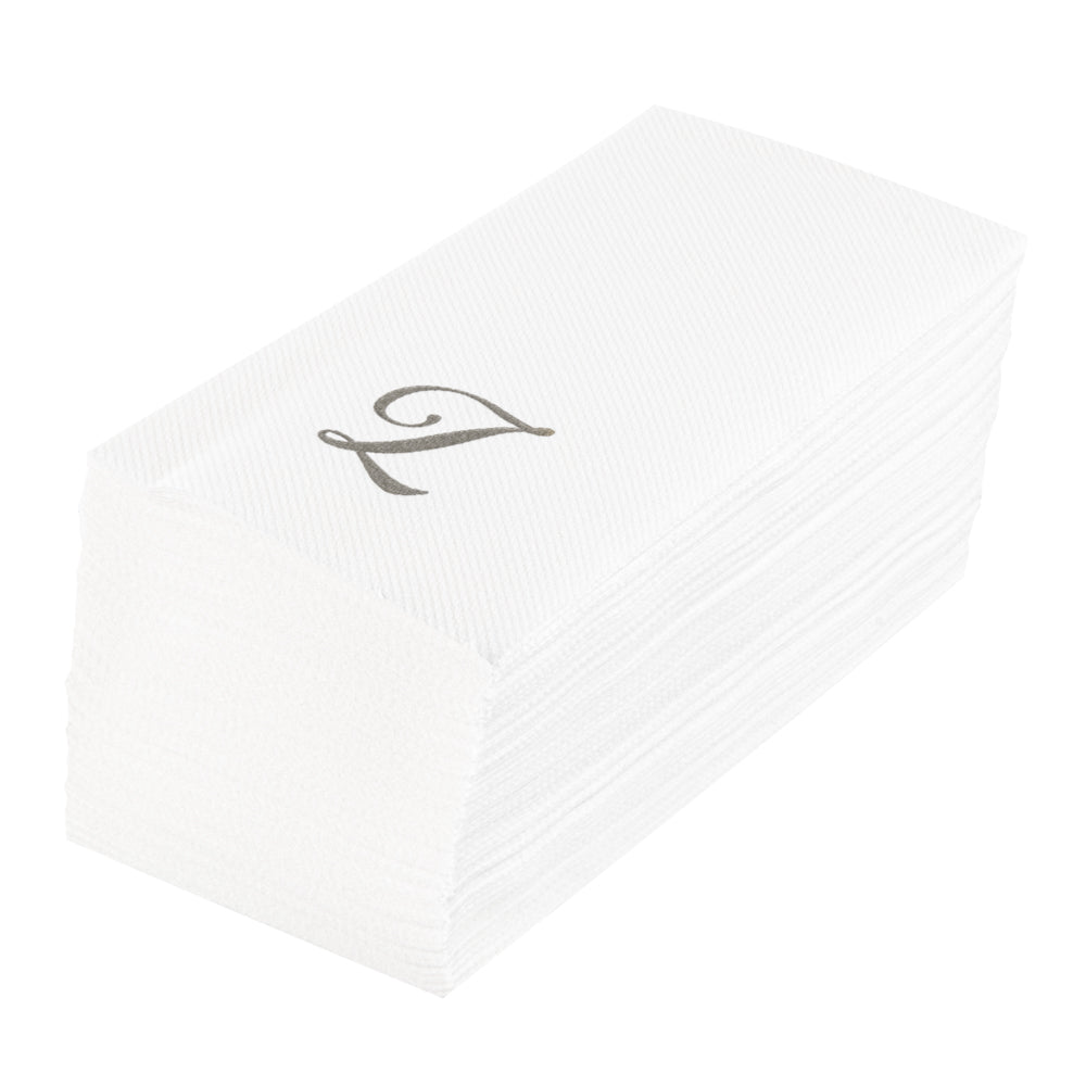 Luxenap Rectangle Silver Letter Z White Paper Linen-Feel Guest Towel / Napkin - Air Laid, Cursive Font - 15 3/4" x 8" - 2000 count box