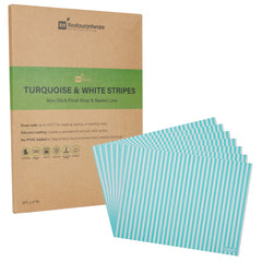 RW Base No PFAS Added Turquoise and White Stripe Paper Food Wrap and Basket Liner - Greaseproof - 15