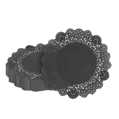 Pastry Tek Round Black Paper Doilies - Lace - 8