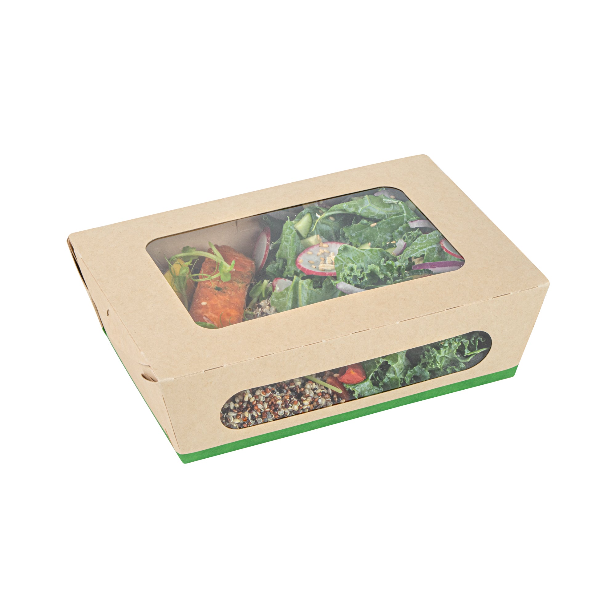 Sustain 57 oz Bamboo Paper Extra Large Bio Lunch Box - with PLA Lining and Windows, Compostable - 8" x 5 1/2" x 2 1/2" - 200 count box