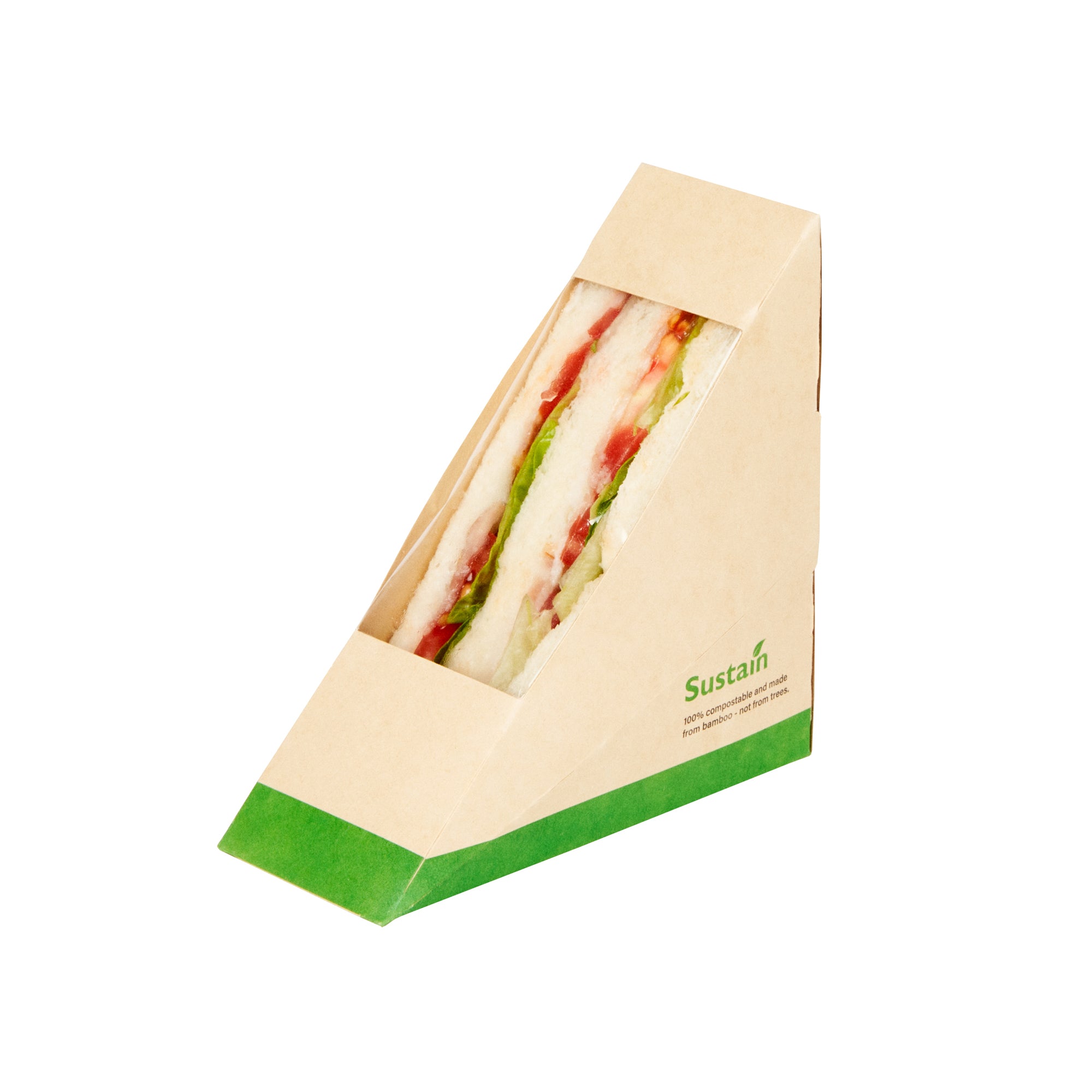 Sustain Bamboo Paper Small Sandwich Box - with PLA Lining and Window, Compostable - 4 3/4" x 4 3/4" x 2" - 200 count box