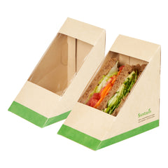 Sustain Bamboo Paper Large Sandwich Box - with PLA Lining and Window, Compostable - 4 3/4