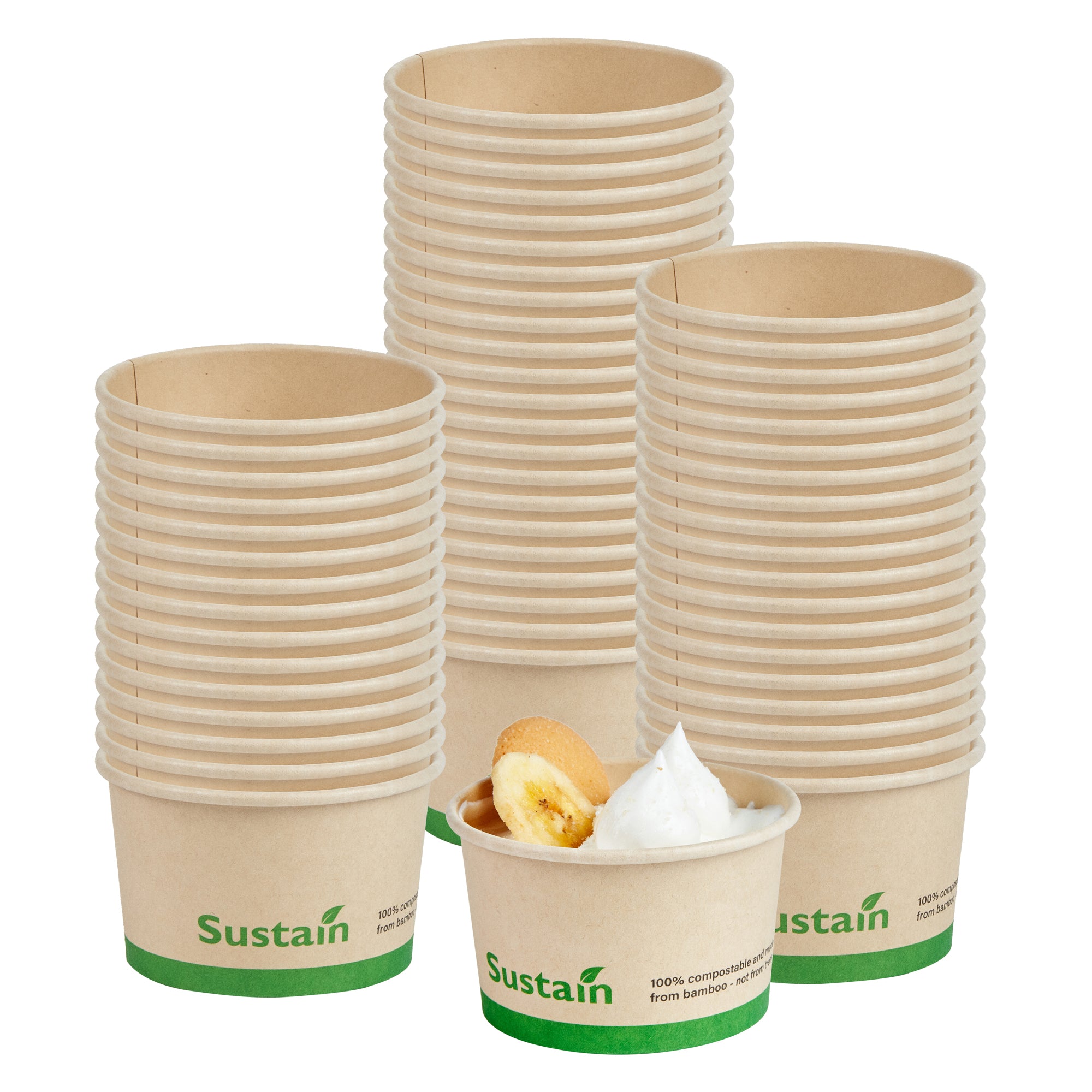 Sustain 3 oz Round Bamboo Paper To Go Cup - with PLA Lining, Compostable - 3" x 3" x 1 3/4" - 200 count box