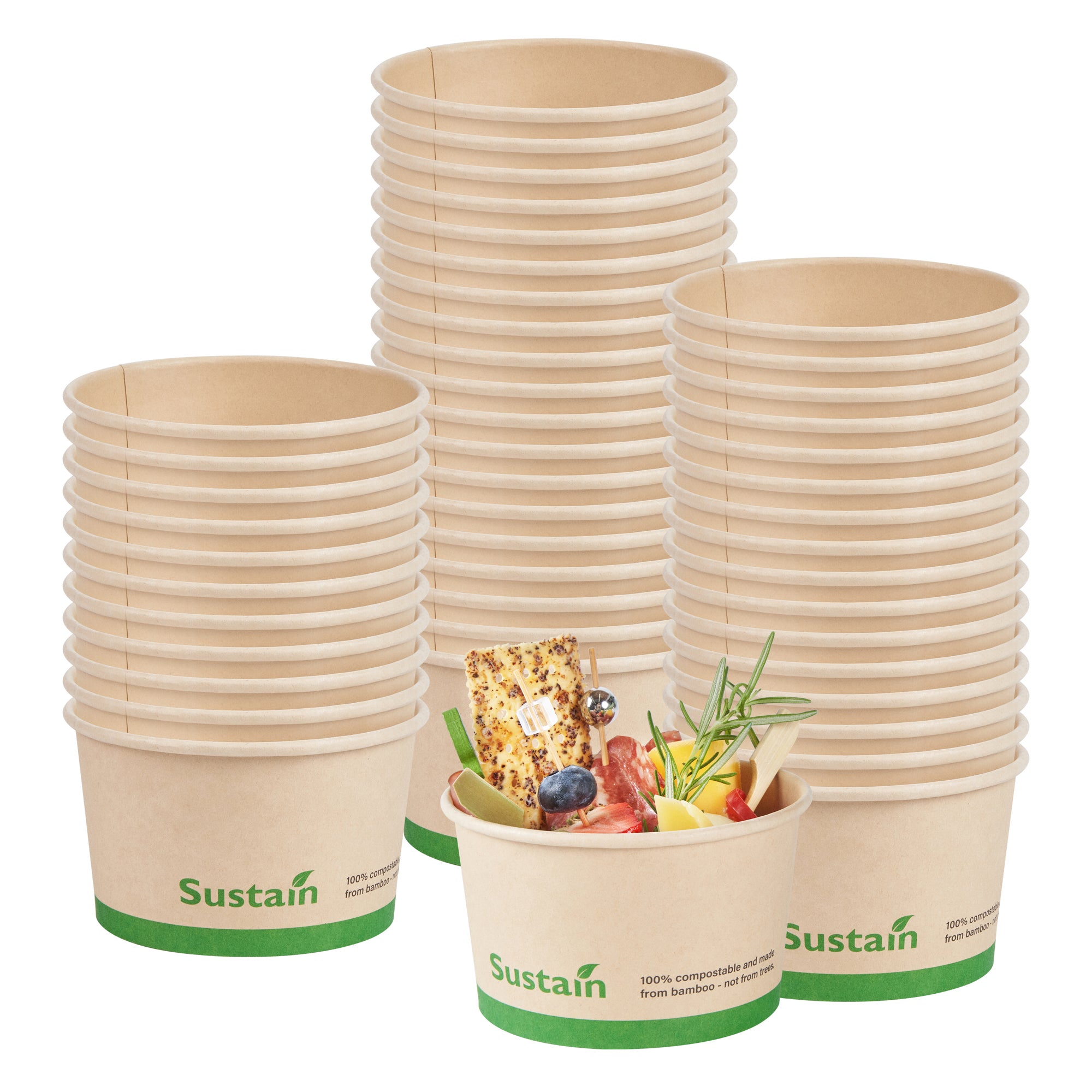 Sustain 12 oz Round Bamboo Paper To Go Cup - with PLA Lining, Compostable - 4" x 4" x 2 1/4" - 200 count box