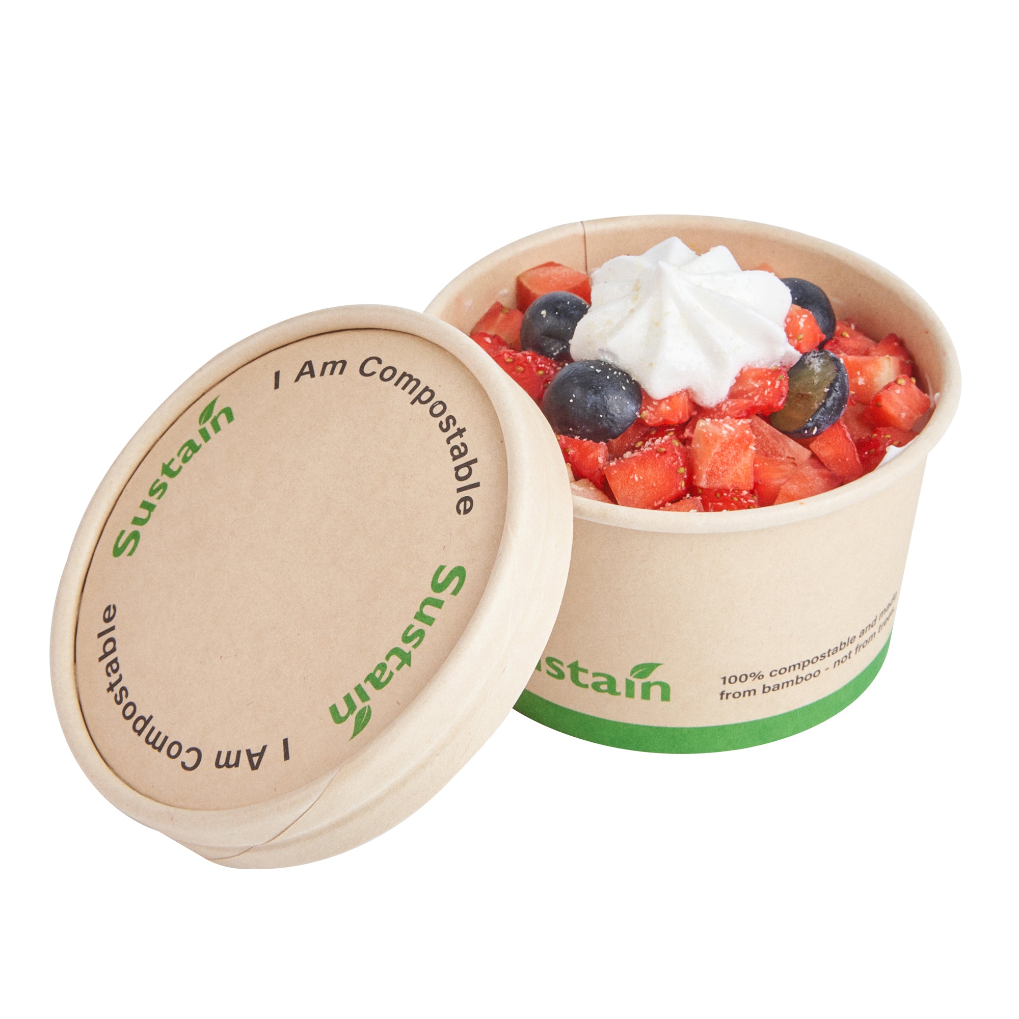 Sustain Round Bamboo Paper To Go Cup Lid - with PLA Lining, Fits 5 oz - 200 count box