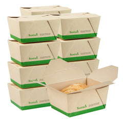 Sustain 30 oz Rectangle Bamboo Paper #1 Bio Box Take Out Container - with PLA Lining, Compostable - 5