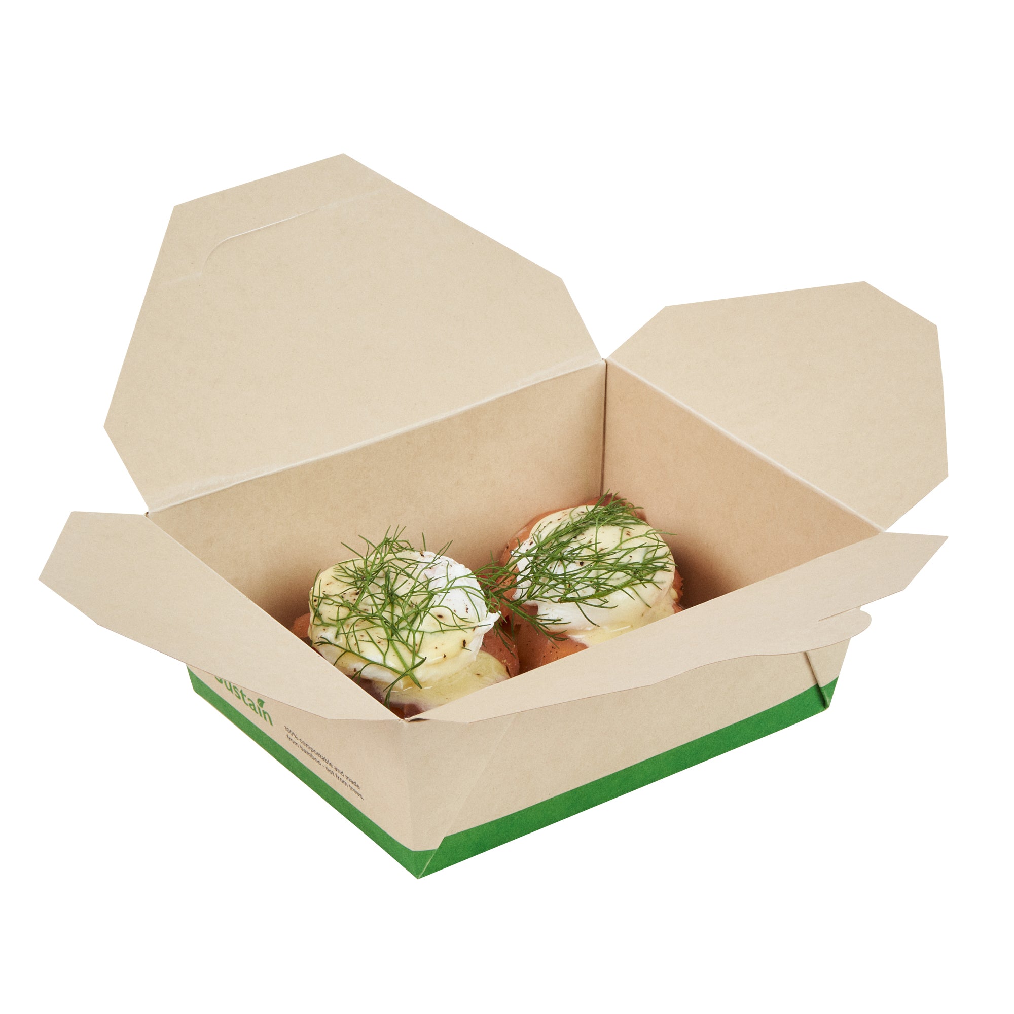 Sustain 45 oz Rectangle Bamboo Paper #8 Bio Box Take Out Container - with PLA Lining, Compostable - 6 3/4" x 5 1/2" x 2 1/2" - 200 count box