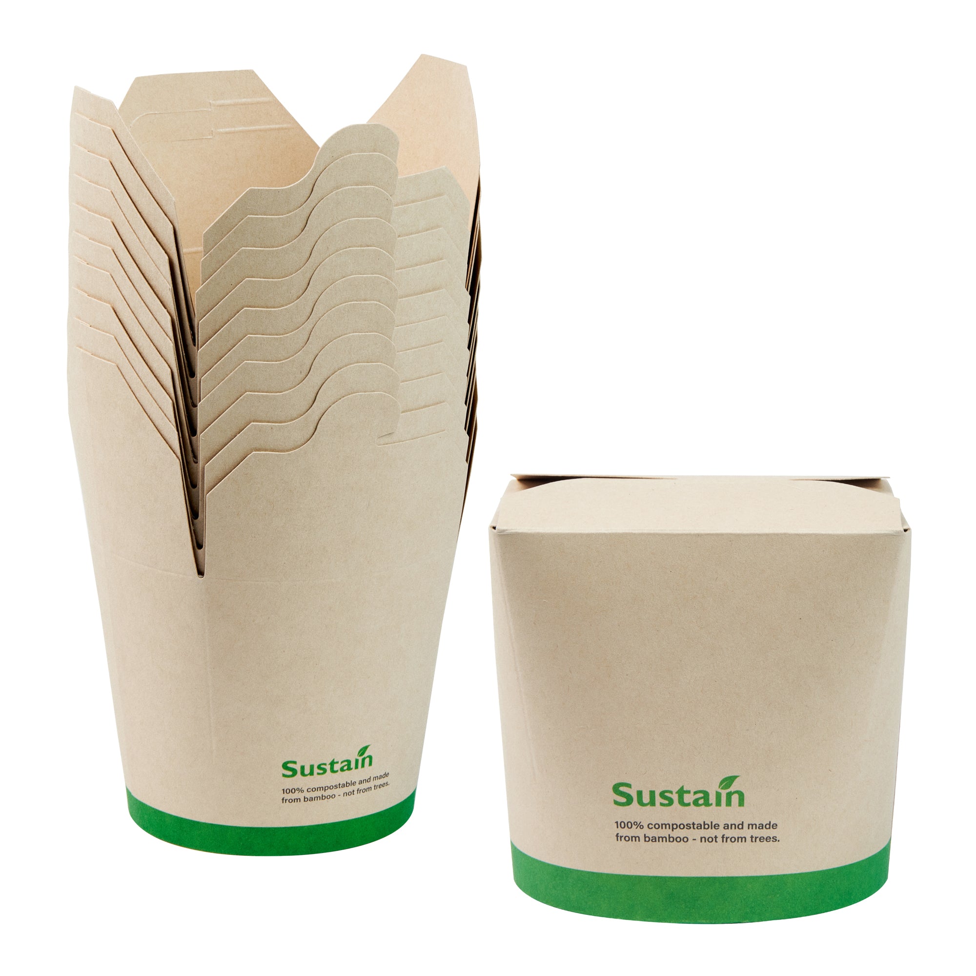 Sustain 26 oz Round Bamboo Paper Noodle Take Out Container - with PLA Lining, Compostable - 4" x 3 1/2" x 3 3/4" - 200 count box