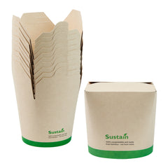 Sustain 26 oz Round Bamboo Paper Noodle Take Out Container - with PLA Lining, Compostable - 4