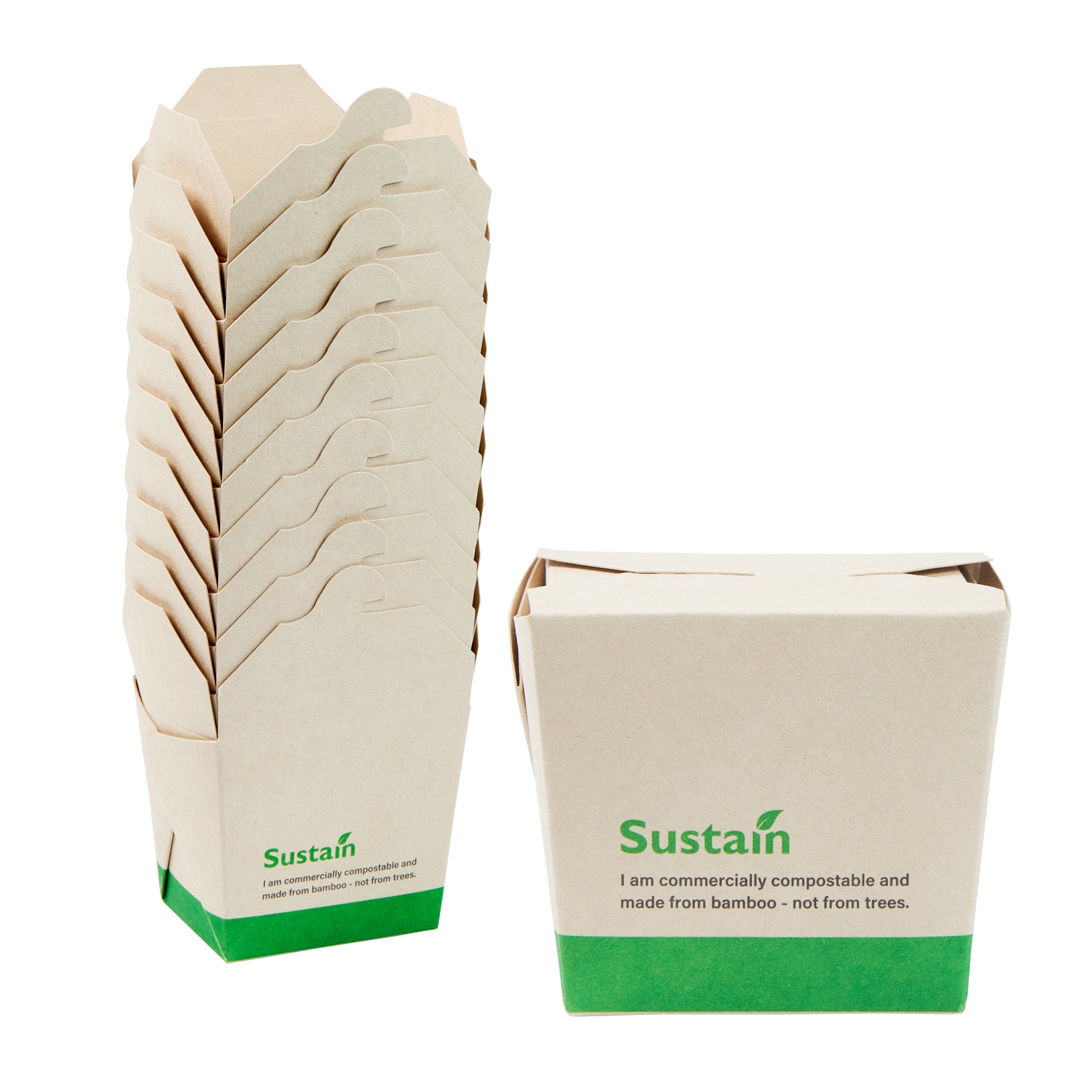 Sustain 8 oz Square Bamboo Paper Noodle Take Out Container - with PLA Lining, Compostable - 2 3/4" x 2 1/4" x 2 1/2" - 200 count box