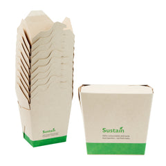 Sustain 16 oz Square Bamboo Paper Noodle Take Out Container - with PLA Lining, Compostable - 3 1/2