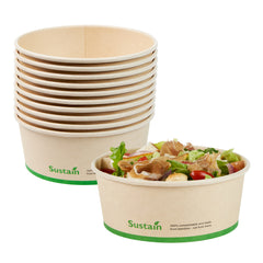 Sustain 25 oz Round Bamboo Paper Salad Container - with PLA Lining, Compostable - 6