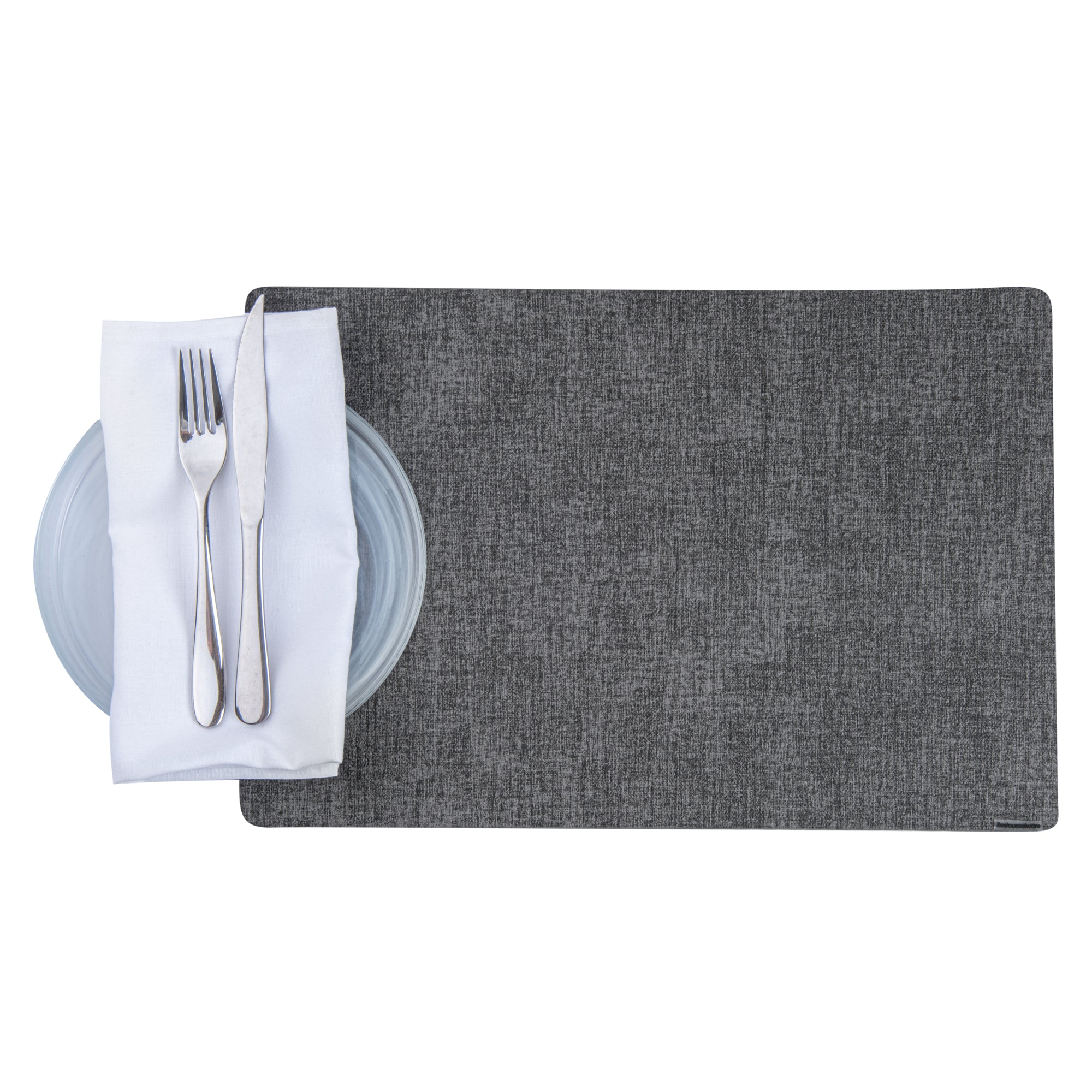 Denim Mesh Rectangle Dark Gray Vinyl Linen-Feel Placemat - 17 3/4" x 11 3/4" - 6 count box