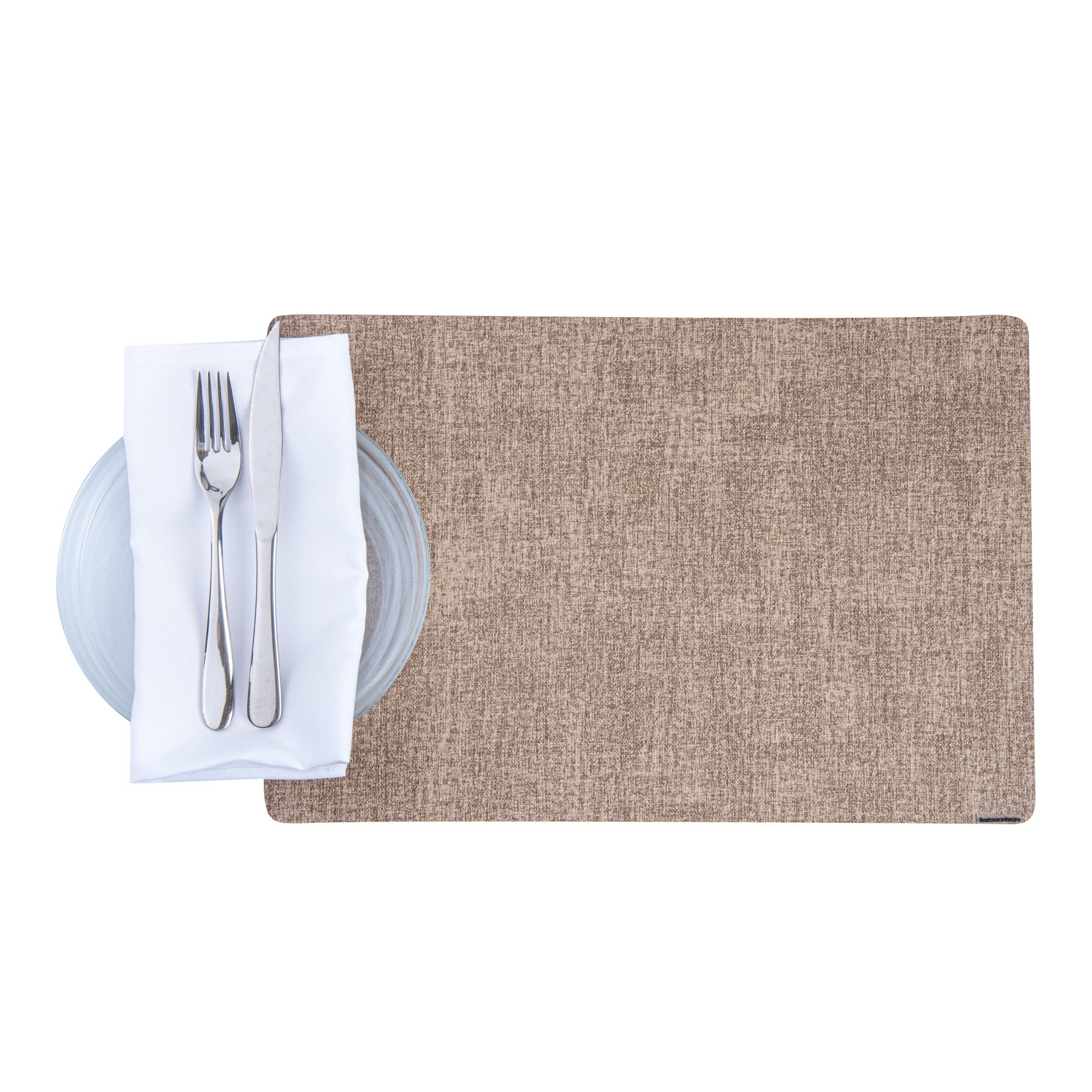 Denim Mesh Rectangle Beige Vinyl Linen-Feel Placemat - 17 3/4" x 11 3/4" - 6 count box