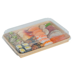 Matsuri Vision Clear PET Plastic Lid - Fits 23 oz Sushi Container, Anti-Fog - 100 count box