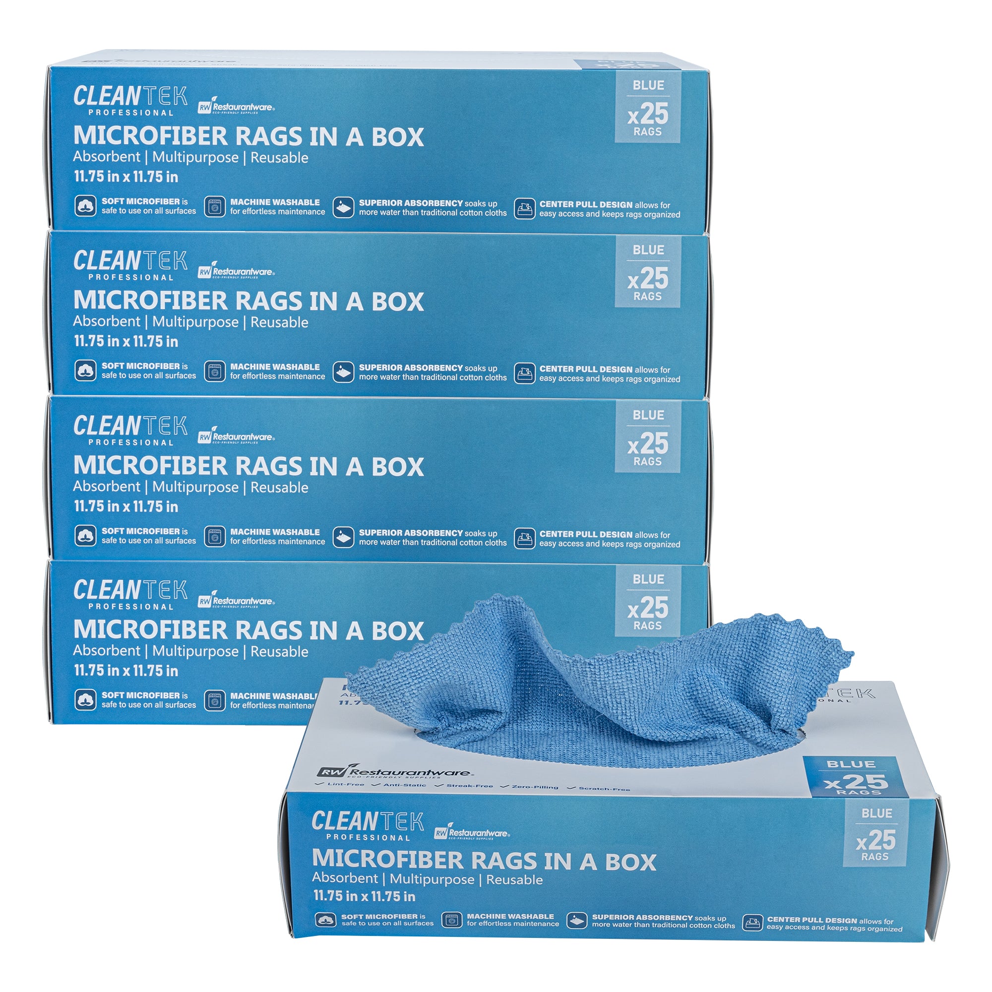 Clean Tek Professional Blue Microfiber Rags In A Box - 11 3/4" x 11 3/4" - 250 count box