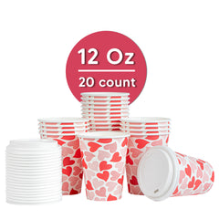 Restpresso 12 oz Valentine's Day Paper Single Wall Coffee Cup - with White Lid - 3 1/2