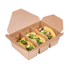 Sustain Kraft Paper Taco Take Out Container - with PLA Lining, Compostable, 3 Compartments - 7 1/2