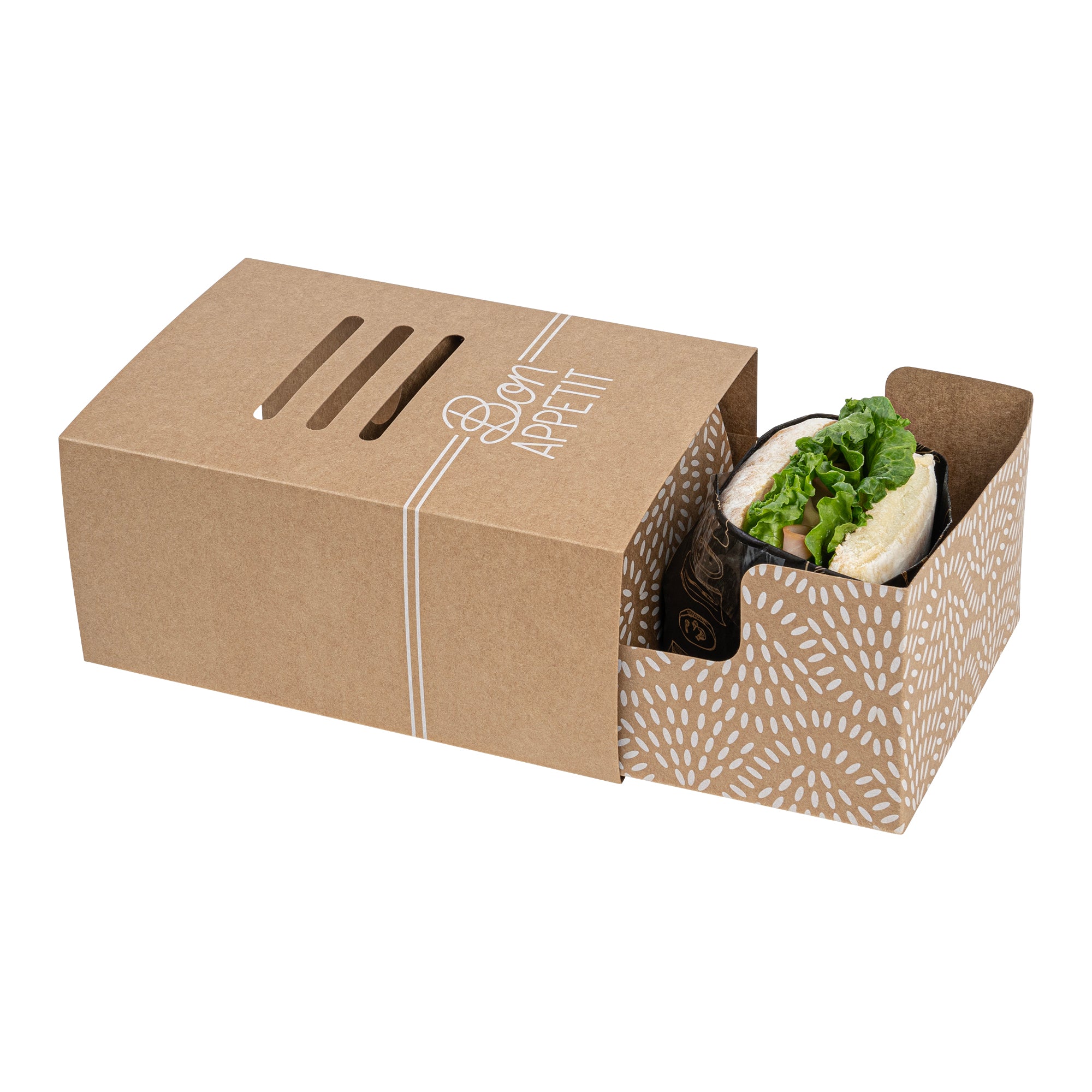 Cater Tek Rectangle Kraft Paper Burger Tray - with Cover and Divider - 8 1/4" x 5 3/4" x 3 3/4" - 100 count box