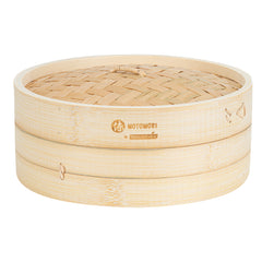 Motomori Round Natural Bamboo Steamer - 10'' x 10'' x 4'' - 10 count box