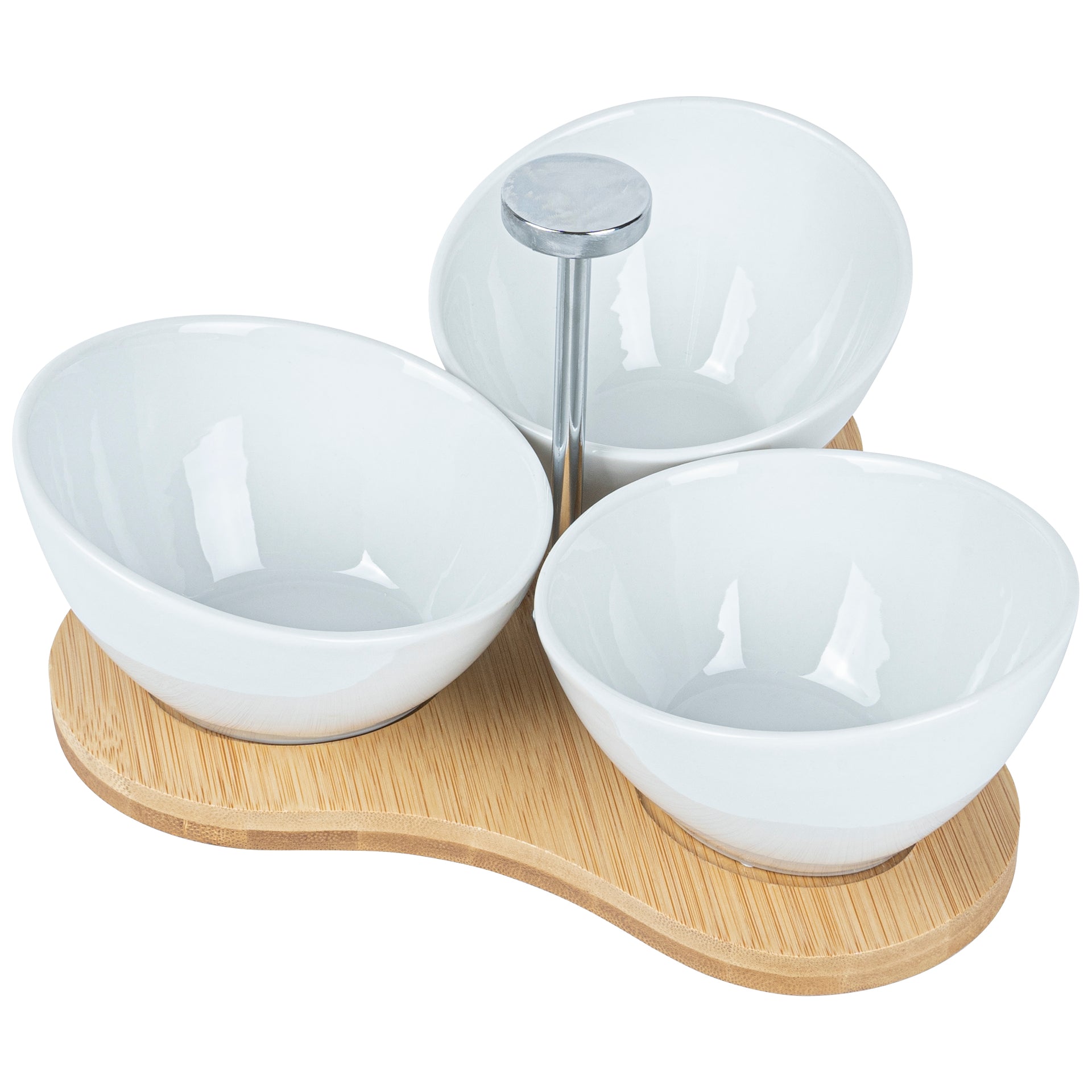 15 oz Rectangle White Porcelain Incline Bowl Set - 3 Bowls, Bamboo Tray ...