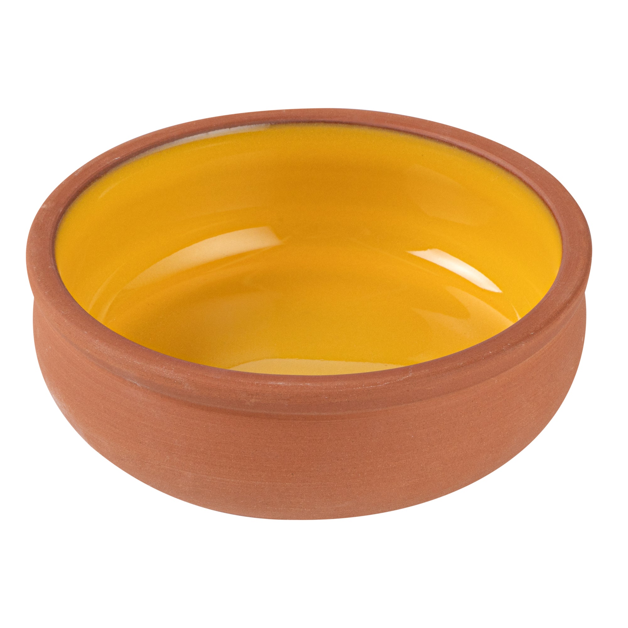 Terra Tek 7 oz Terracotta Cazuela Bowl - Yellow Glazed Interior, Oven-Safe, Microwave-Safe - 4 1/2'' x 4 1/2'' x 1 1/2'' - 10 count box