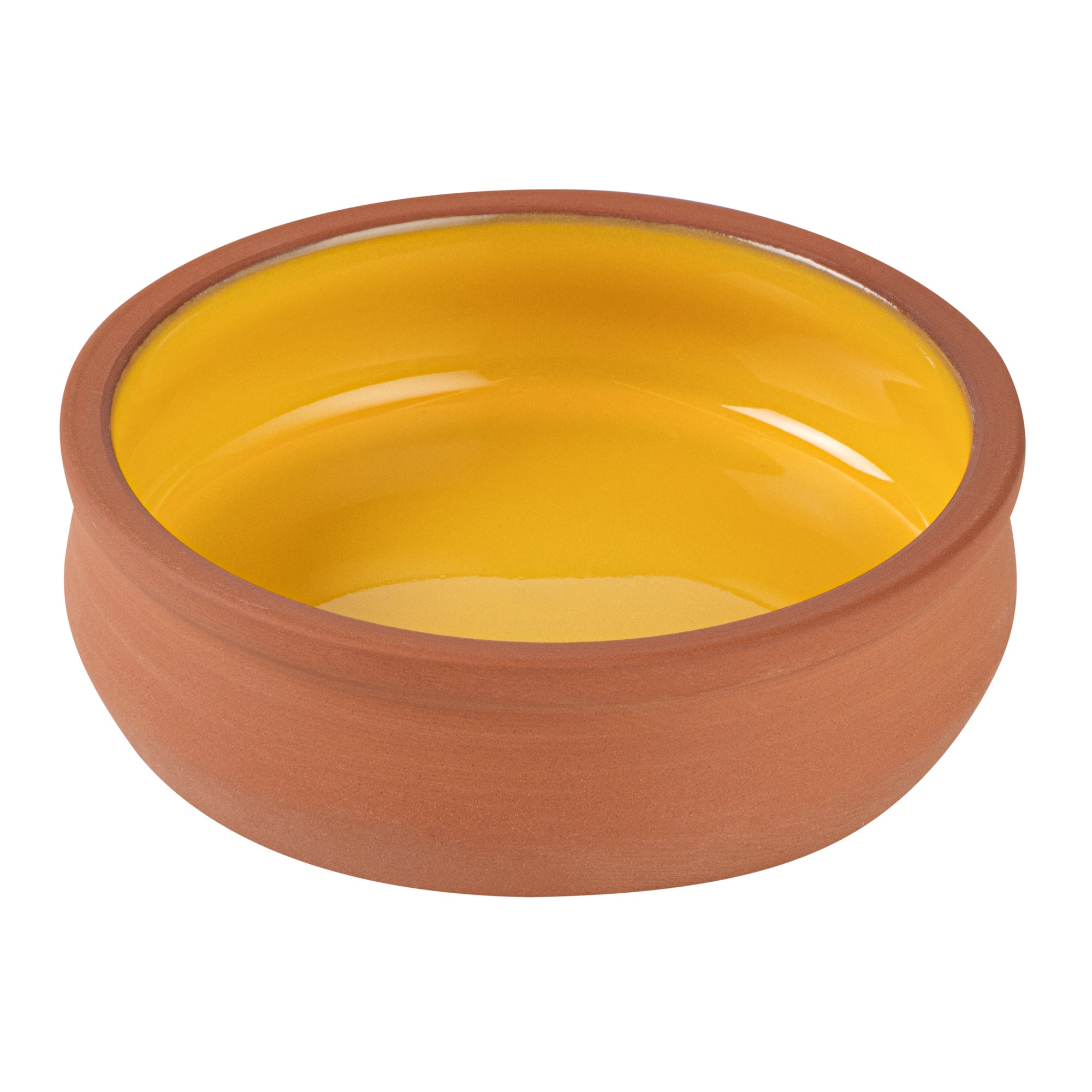 Terra Tek 9 oz Terracotta Cazuela Bowl - Yellow Glazed Interior, Oven-Safe, Microwave-Safe - 4 3/4'' x 4 3/4'' x 1 1/2'' - 10 count box