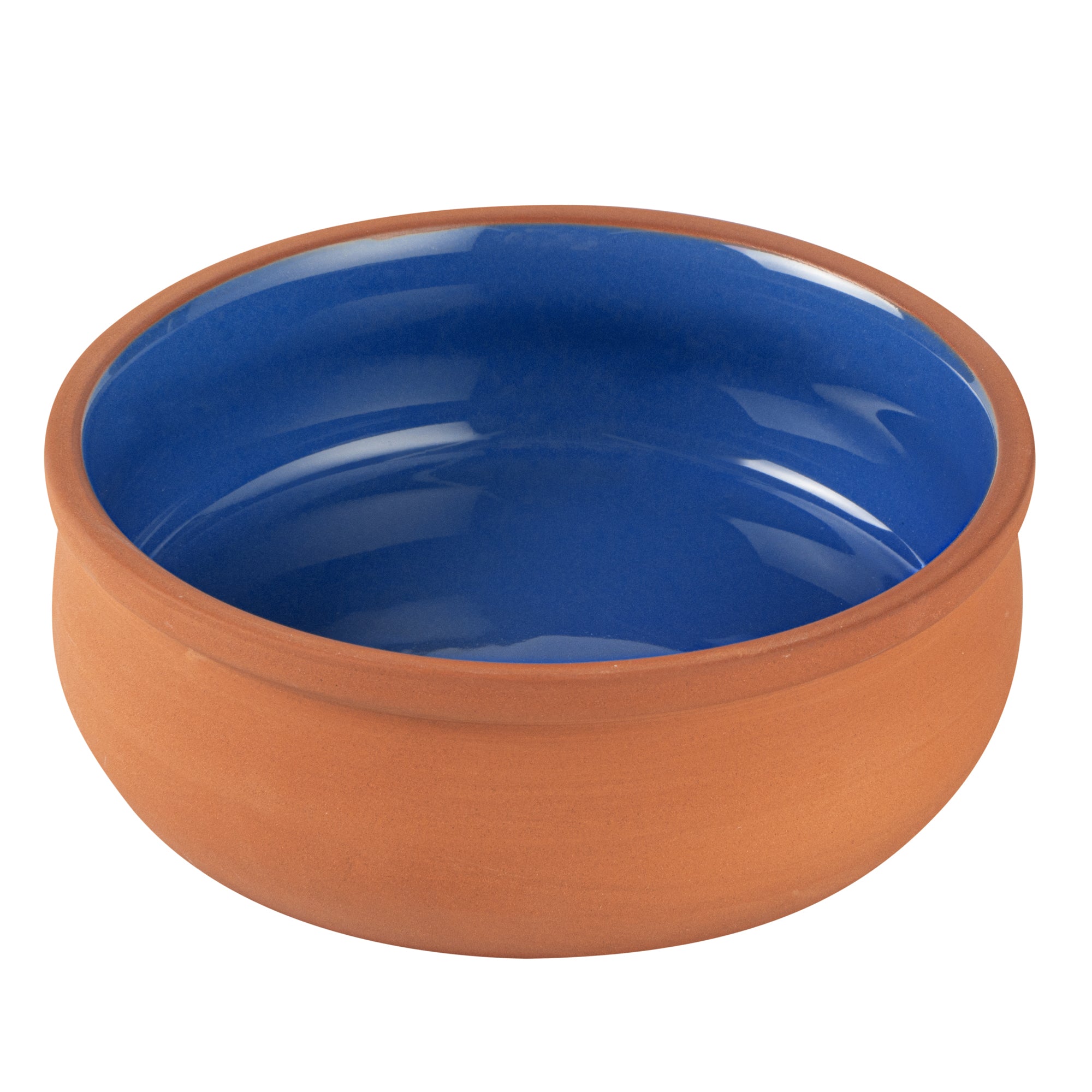 Terra Tek 17 oz Terracotta Cazuela Bowl - Blue Glazed Interior, Oven-Safe, Microwave-Safe - 5 3/4" x 5 3/4" x 2" - 10 count box