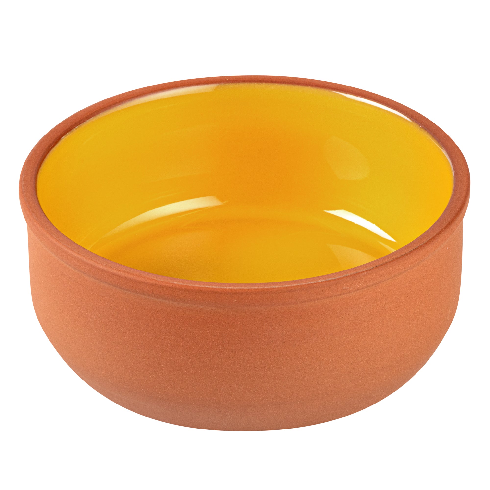 Terra Tek 27 oz Terracotta Cazuela Bowl - Yellow Glazed Interior, Oven-Safe, Microwave-Safe - 6 1/4'' x 6 1/4'' x 2 1/2'' - 10 count box