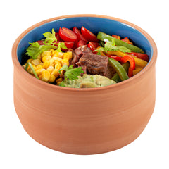 Terra Tek 34 oz Terracotta Cazuela Bowl - Blue Glazed Interior, Oven-Safe, Microwave-Safe - 6 1/4