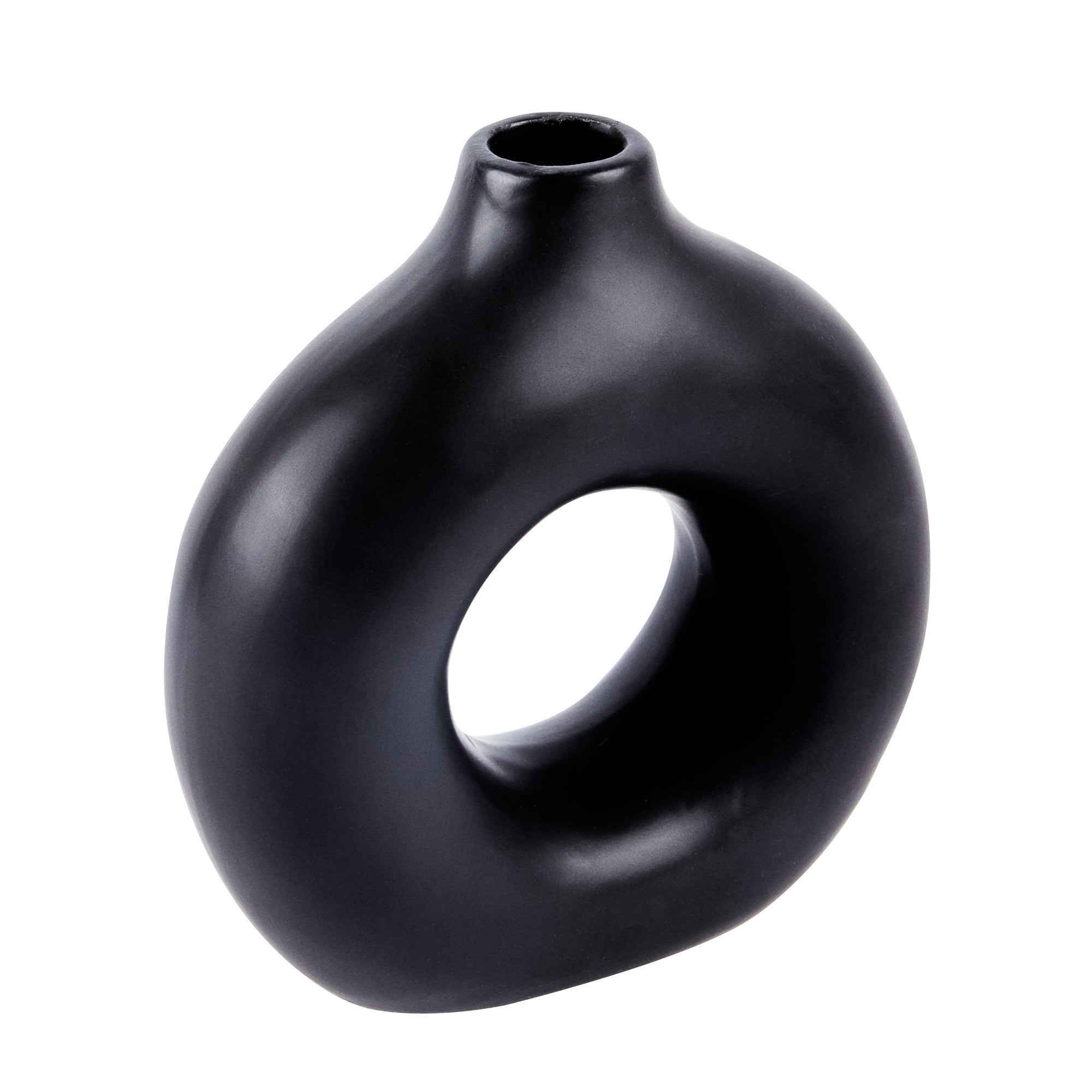 Table Art Black Ceramic Donut Vase - 5 3/4'' x 2 1/4'' x 6'' - 1 count box