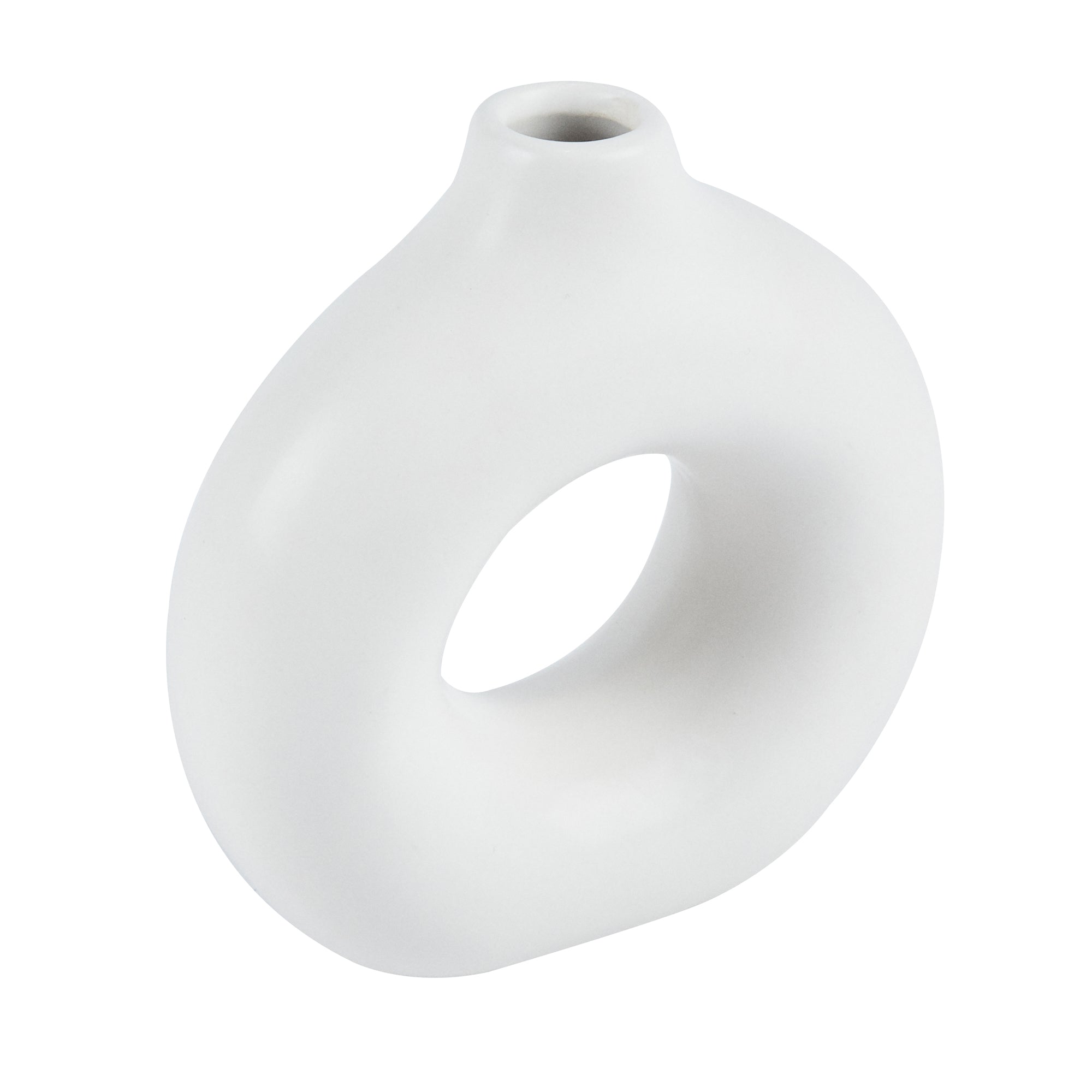 Table Art White Ceramic Donut Vase - 5 3/4'' x 2 1/4'' x 6'' - 1 count box