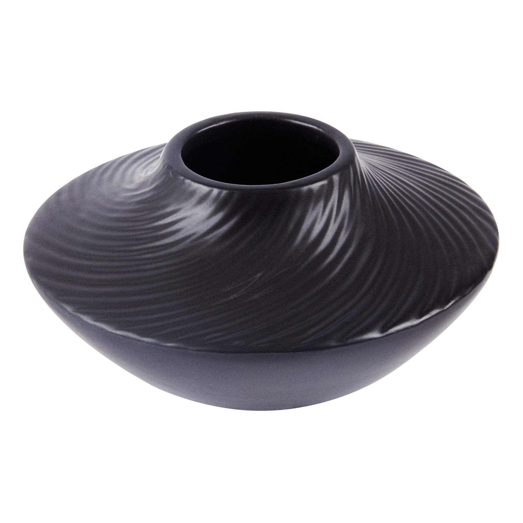 Table Art Black Ceramic Swirl Vase - 5 1/4'' x 5 1/4'' x 2 3/4'' - 1 count box