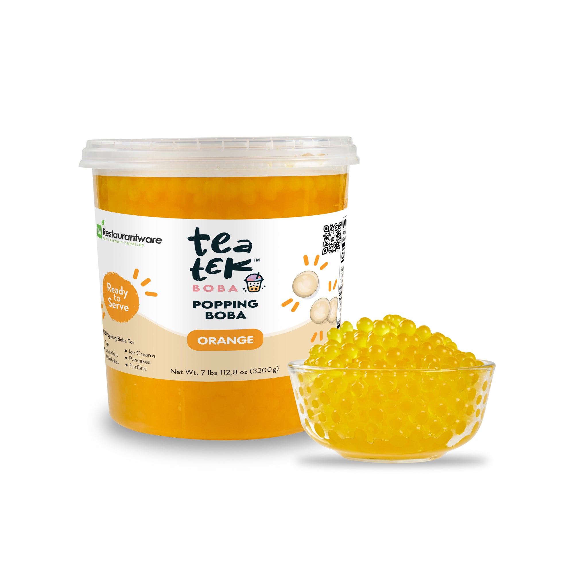 Tea Tek 7 lb Popping Boba - Orange - 4 count box