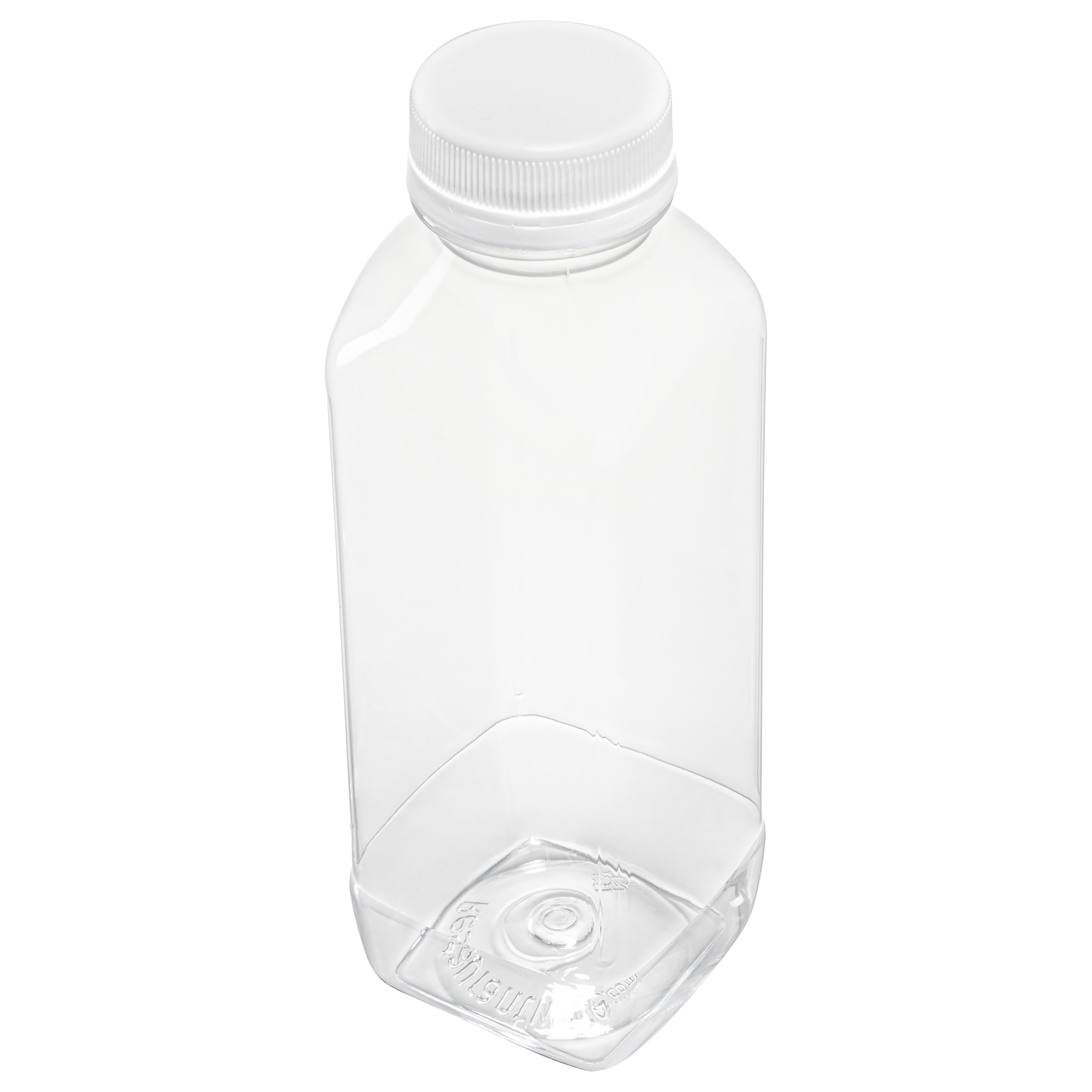 16 oz Square Clear Plastic Cold Pressed Juice Bottle - with Safety Cap - 2 1/4" x 2 1/4" x 7" - 100 count box