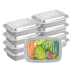 Asporto 24 oz Rectangle Silver Plastic To Go Box - with Clear Lid, Microwavable - 8