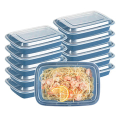 Asporto 28 oz Rectangle Midnight Blue Plastic To Go Box - with Clear Lid, Microwavable - 8 3/4