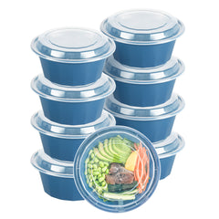 Asporto 32 oz Round Midnight Blue Plastic To Go Box - with Clear Lid, Microwavable - 7 1/4