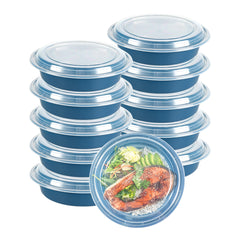 Asporto 48 oz Round Midnight Blue Plastic To Go Box - with Clear Lid, Microwavable - 9