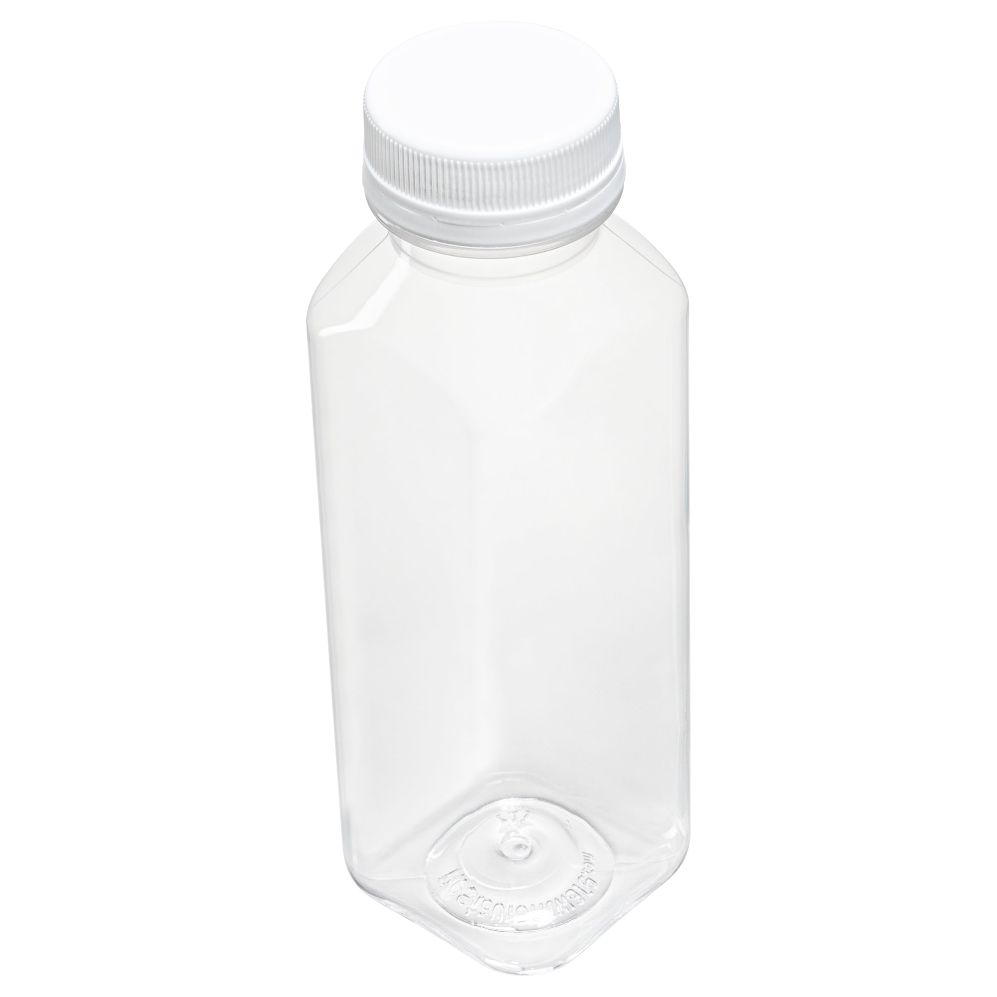 12 oz Square Clear Plastic Cold Pressed Juice Bottle - with Safety Cap - 2" x 2" x 6 1/2" - 100 count box