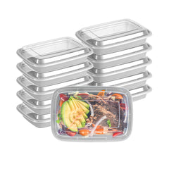 Asporto 16 oz Rectangle Silver Plastic To Go Box - with Clear Lid, Microwavable - 7 3/4