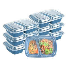 Asporto 32 oz Midnight Blue Plastic 2 Compartment Food Container - with Clear Lid, Microwavable - 8 3/4