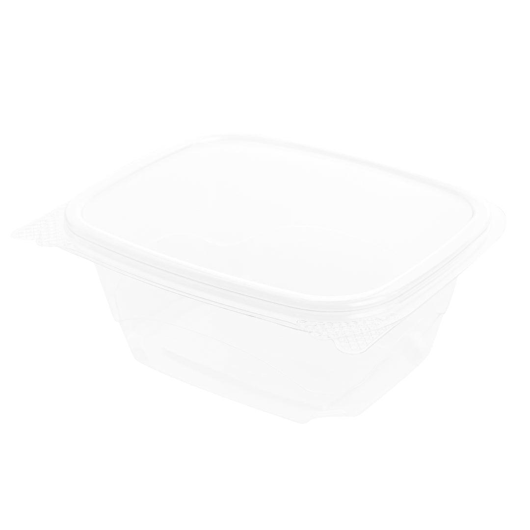 Thermo Tek 16 oz Rectangle Clear Plastic Deli / Snack Container - with Hinged Lid, Anti-Fog - 5 3/4" x 5" x 2 1/2" - 100 count box